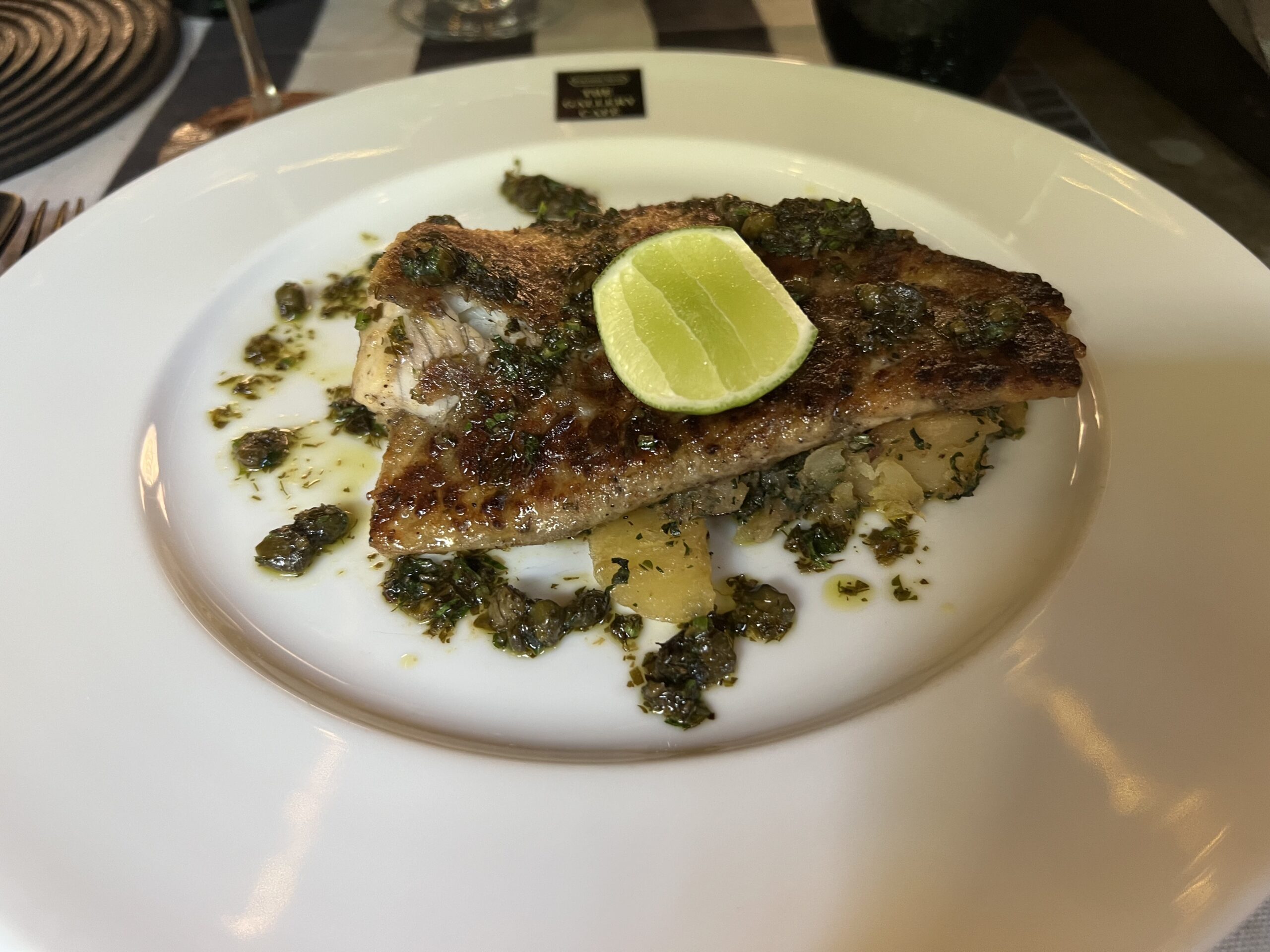 Pan fried modha on crushed potatoes with lemon and caper butter @ The Gallery Cafe (Colombo, Sri Lanka) Pan fried modha on crushed potatoes with lemon and caper butter @ The Gallery Cafe (Colombo, Sri Lanka)