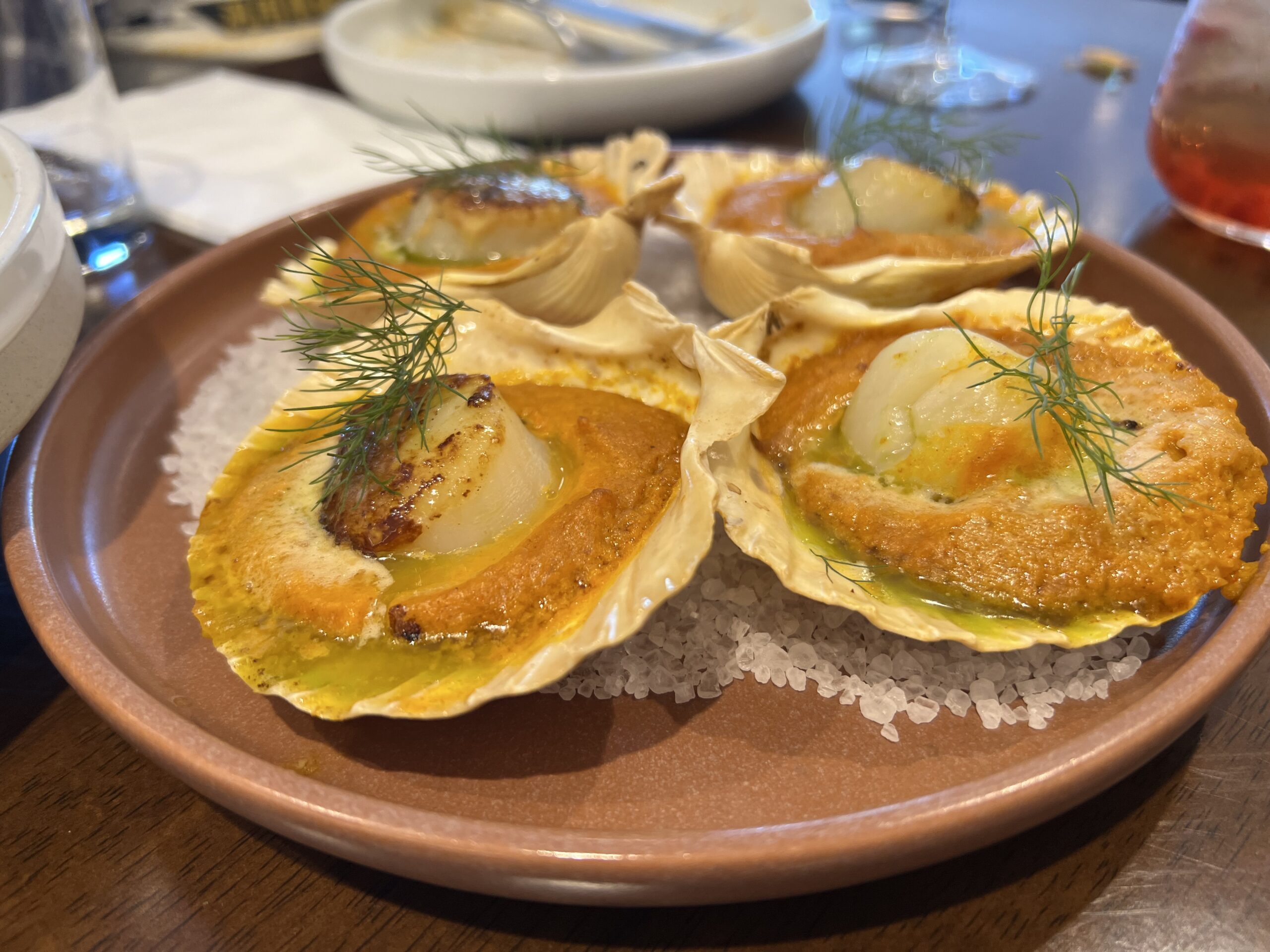 Scallop and Mango Tartare – Japanese scallops, sumac and mango tartare, sweet potato crisp, lime labneh @ Little Miss Mezza (West Gosford)